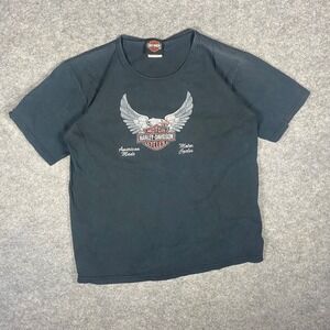 VTG Harley Davidson Eagle American Made Motor Cycle Graphic Shirt Womens M Black